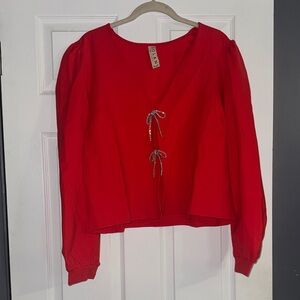 Dolan Vibrant Red Blouse with Tie Accents